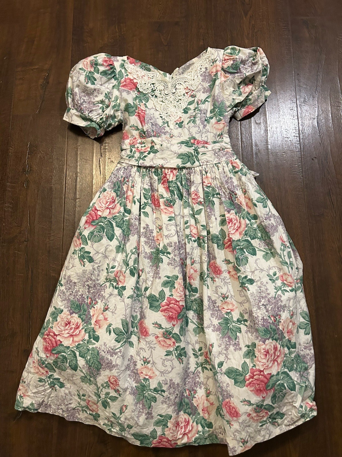 Vtg 80s Gunne Sax Jessica McClintock Dress Sz 12 Floral Lace Cottage Prairie USA