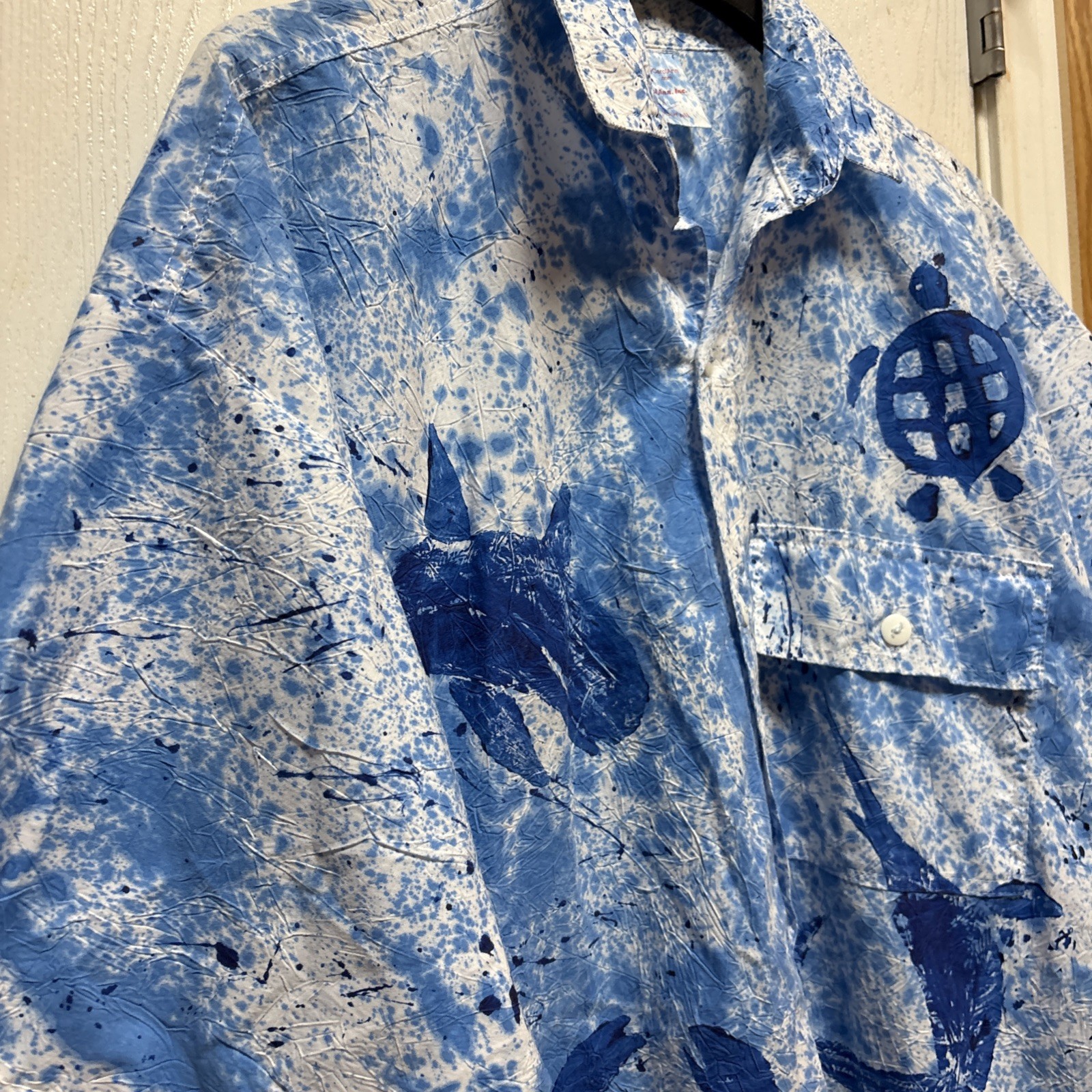 Vtg Creations By Carol Ann Hawaii Paint Splash Cotton Wmns Button Down Top 3X