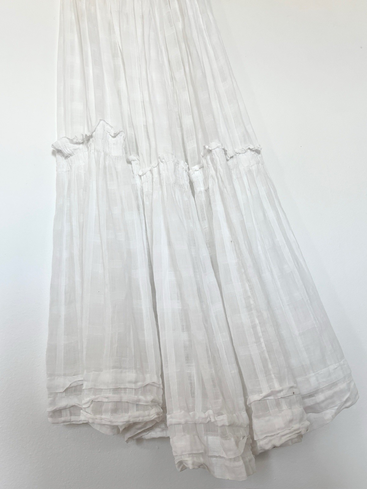 Antique Edwardian Sheer Windowpane Cotton Voile Skirt w Boned/Corseted Waist