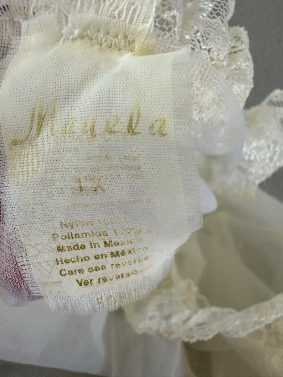 Mayela Vintage Sheer Nylon Babydoll Robe Set Ivory Lace Ruffle Boudoir Lingerie