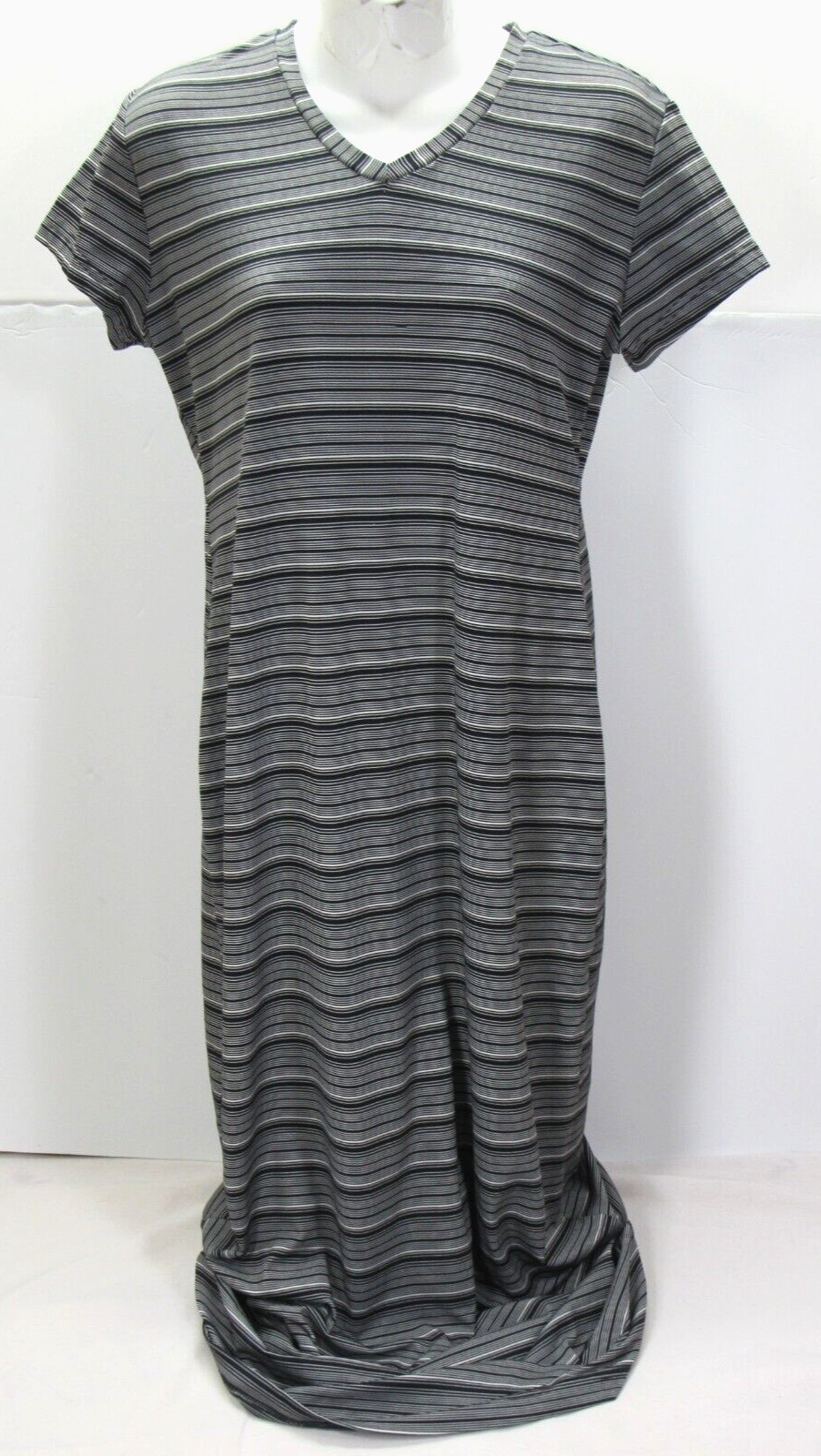 Vintage Tiff Tiff Dress Knit S/S Black White Body Con L [ 36 Bust 40 Hips 48L ]