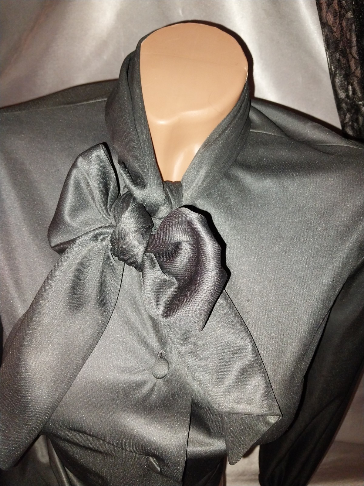 VTG Fuccillo Pucci Silky Bow Sash High Neck Blouse 10