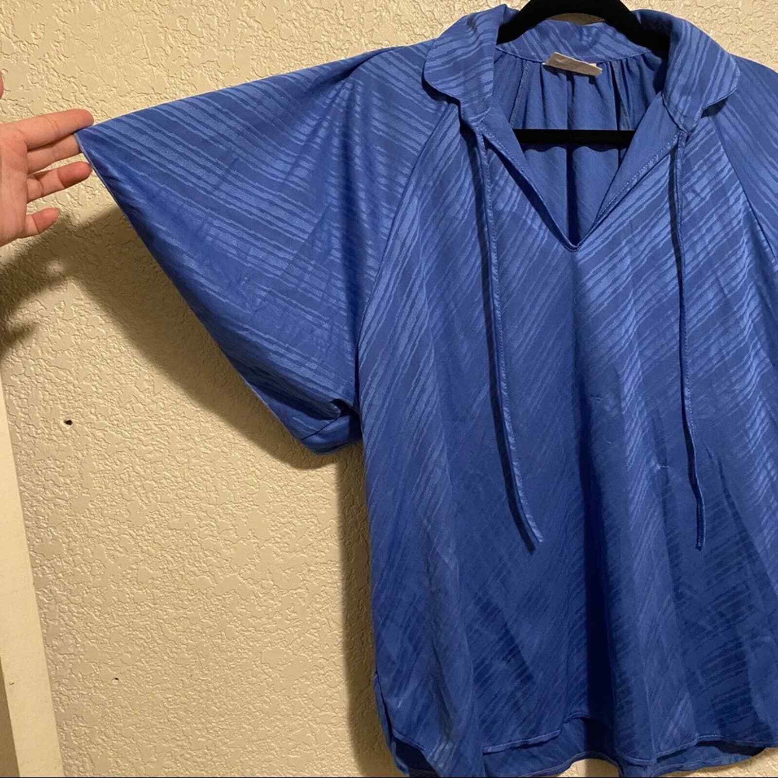 Vintage Beautiful 100% polyester blue On Blue Stripped blouse made in Singapore