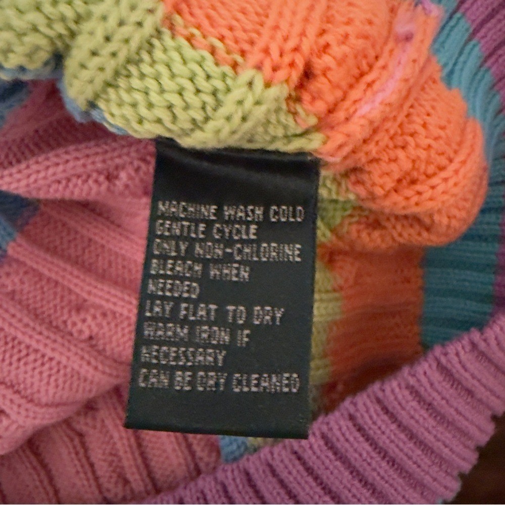 Vtg Ralph Lauren Cable-Knit Sweater with Colorful Stripes Preppy Classic
