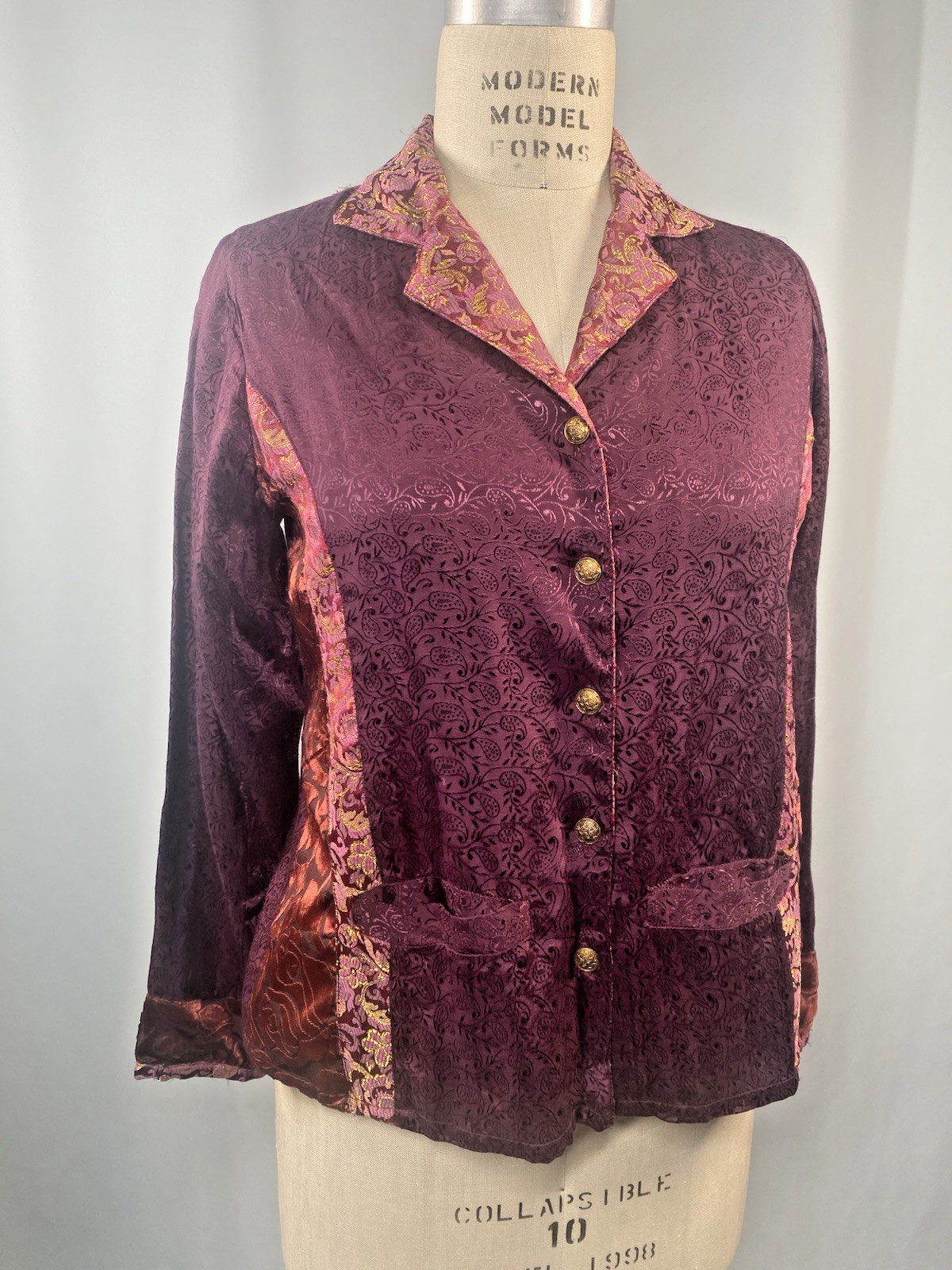APRIL CORNELL Vintage Top Jacket SIZE SMALL burgundy boho patchwork 90s Y2k