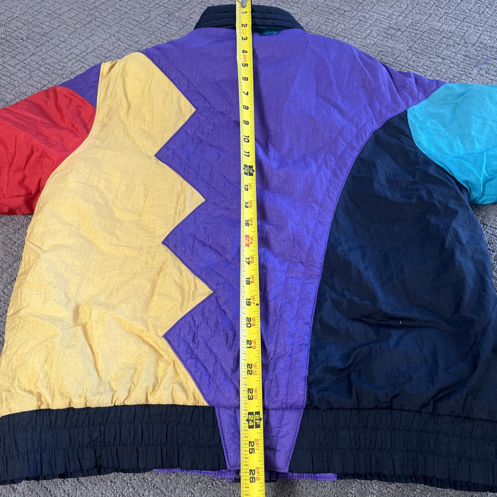 Ski Jacket Color Block Nylon Green Purple Pink New York Girl Size Medium VTG ‘80