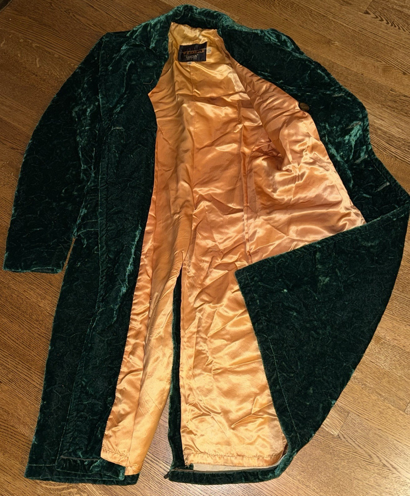 Green Crushed Velvet 70s Double Breasted Vintage Coat By VIBES by CAMPUS