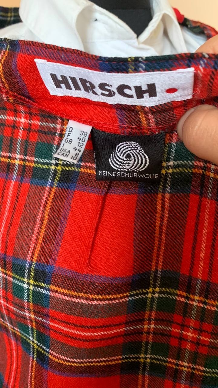Vintage HIRSCH Scottish Kilt Skirt Pure New Wool Red Tartan Plaid Pleated EU 38