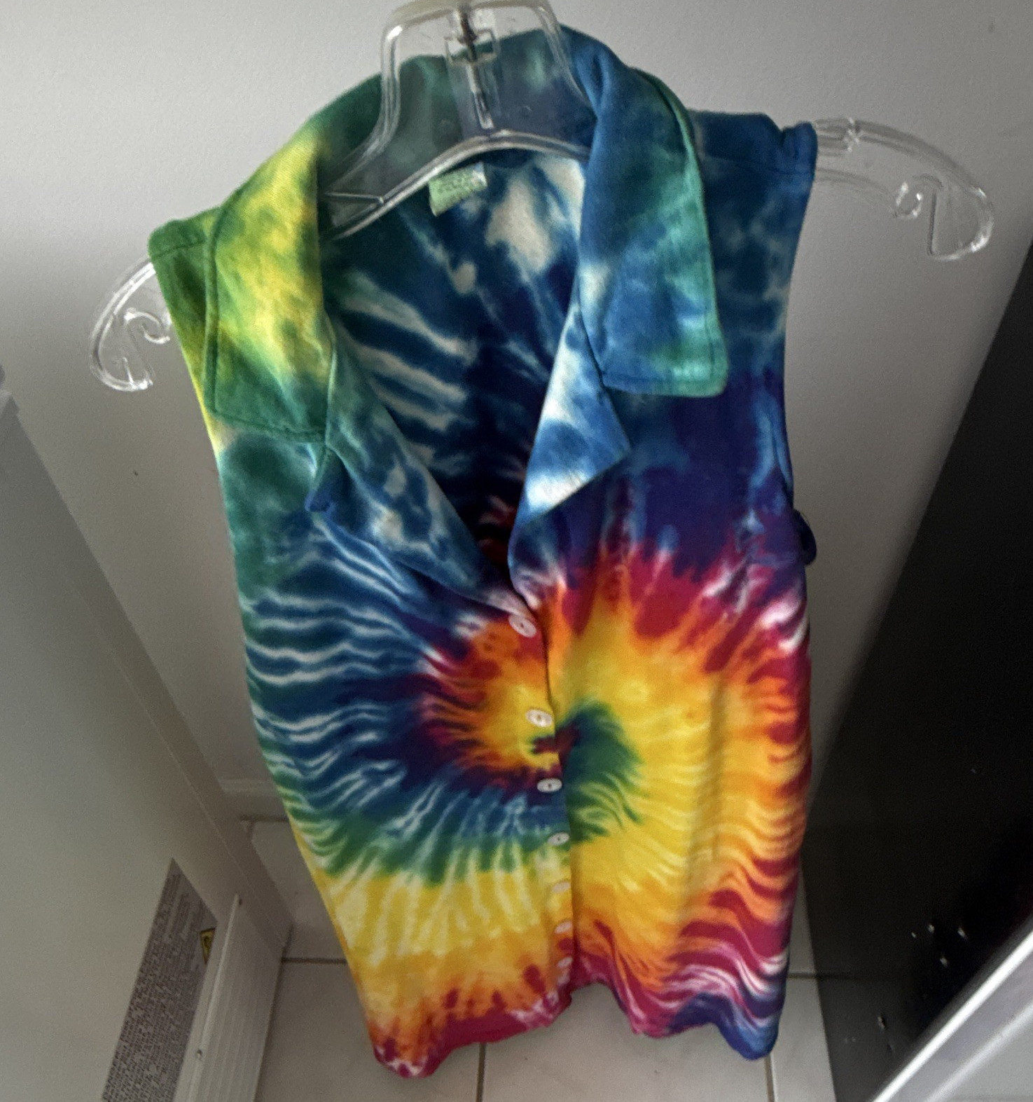 GEE-KAY Fabrics Tie-Dye Sleeveless Collared Dress. 100% Cotton Women One Size