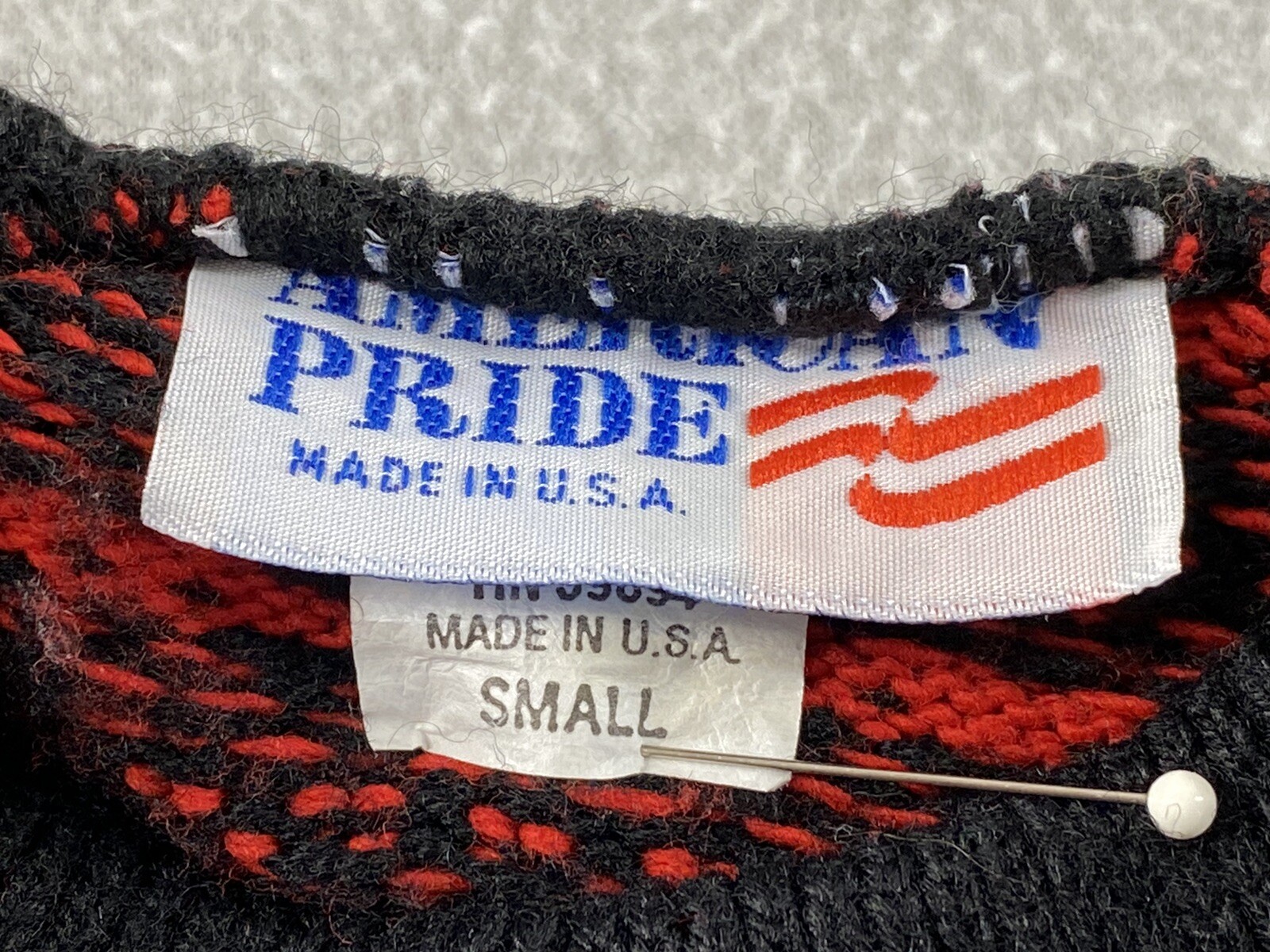 Vintage American Pride Sweater Pullover Nordic Pattern Red Black Acrylic Size S