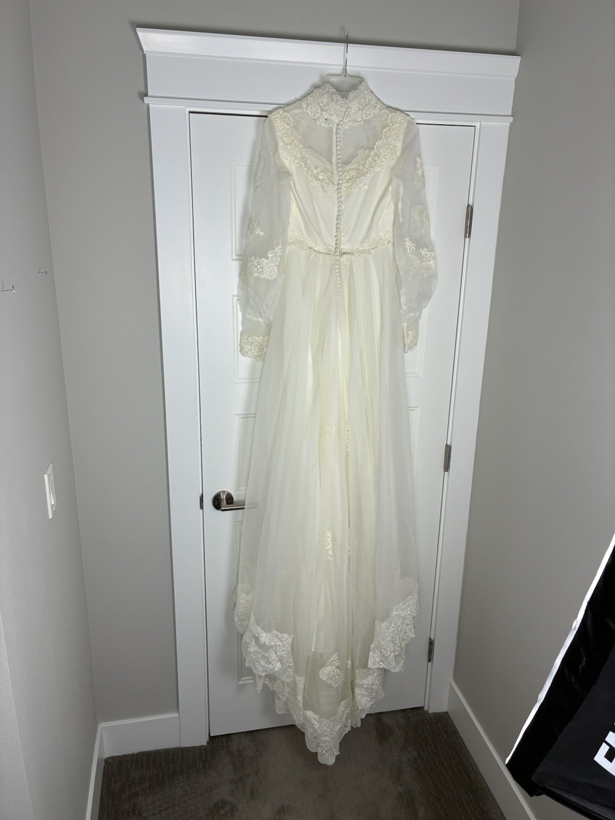 VTG ILGWU Victorian Wedding Dress Gown Sweetheart Neck with Train/Veil 8 Ivory