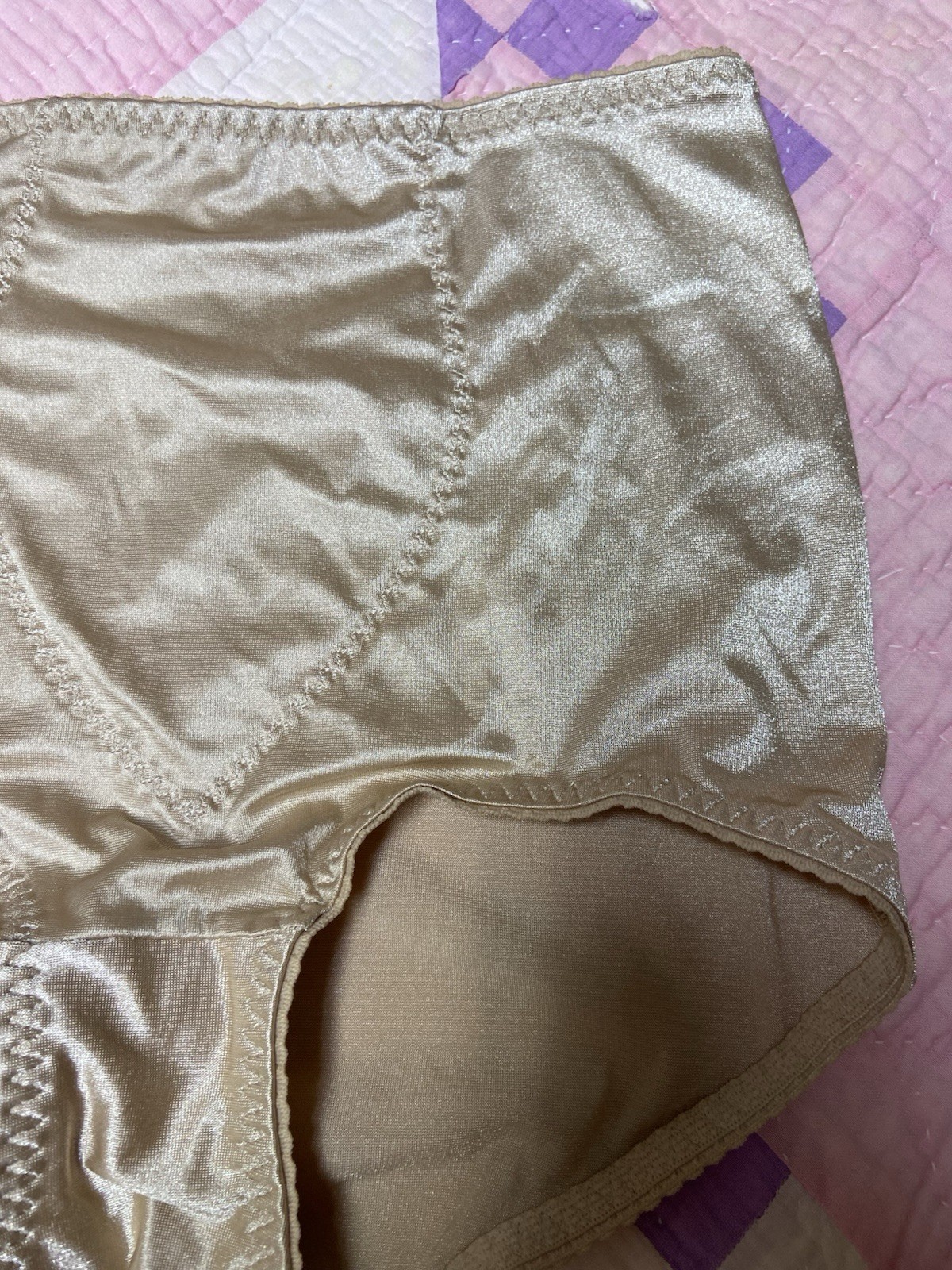 Vtg. Cupid Brief Light Support Shiny Stretch Beige Size L Granny Sissy Panty