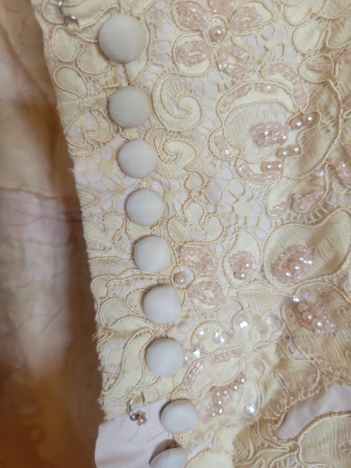 BEAUTIFUL HANDMADE 1920S 1930S NUDE BLUSH BEADED LACE WEDDING DRESS MUST SEE !