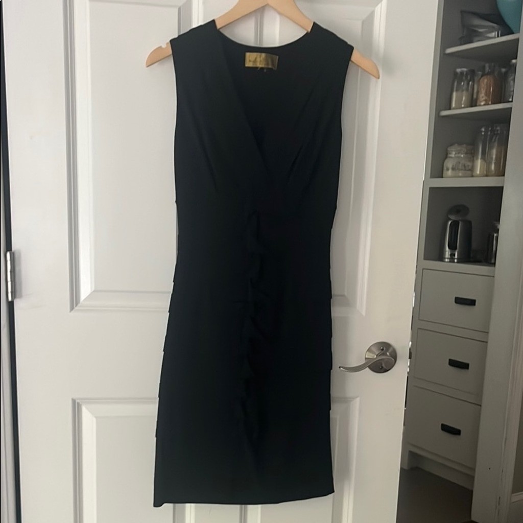 Nicole Miller VTG LBD little black v neck layer sleeveless stretch Mini Dress