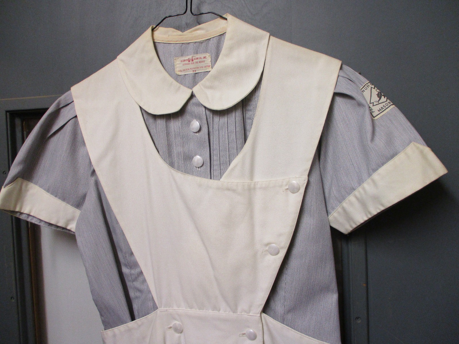Vintage 60s 70s Gray And White Practical Nurse Uniform Dress / Mason City Iowa