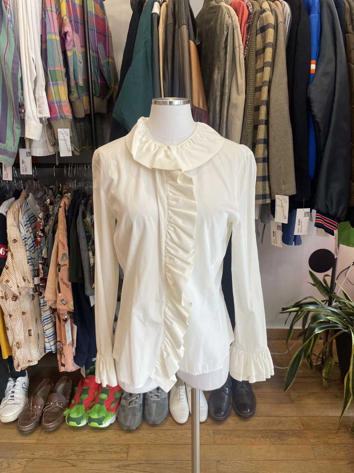 Vintage Gucci Tom Ford White Ruffle Blouse