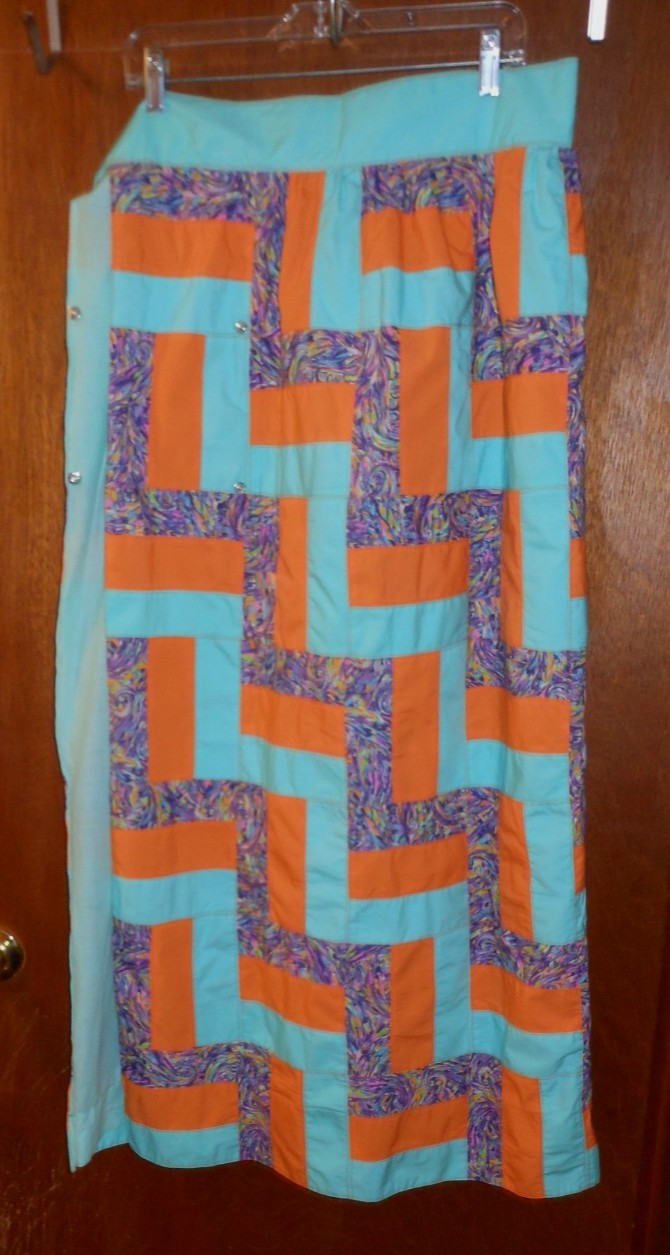 Homemade Wife 70’s Patchwork Orange/Teal/Purple Hostess Maxi Wrap 42&Prime;L x 34&Prime;W