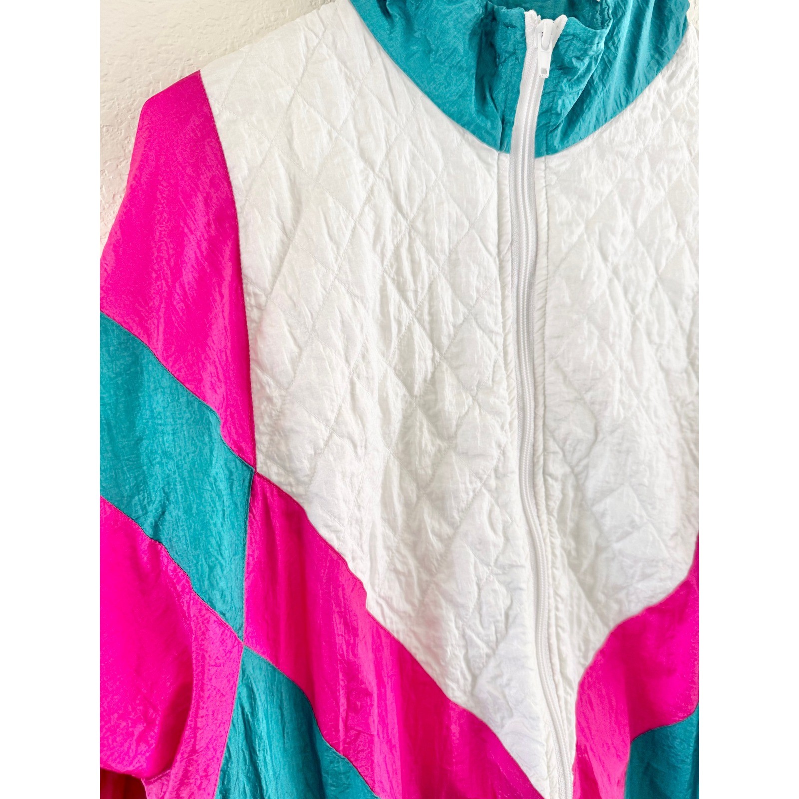 Sunterra Windbreaker Jacket Womens Medium Pink Teal Vintage 90s Colorblock