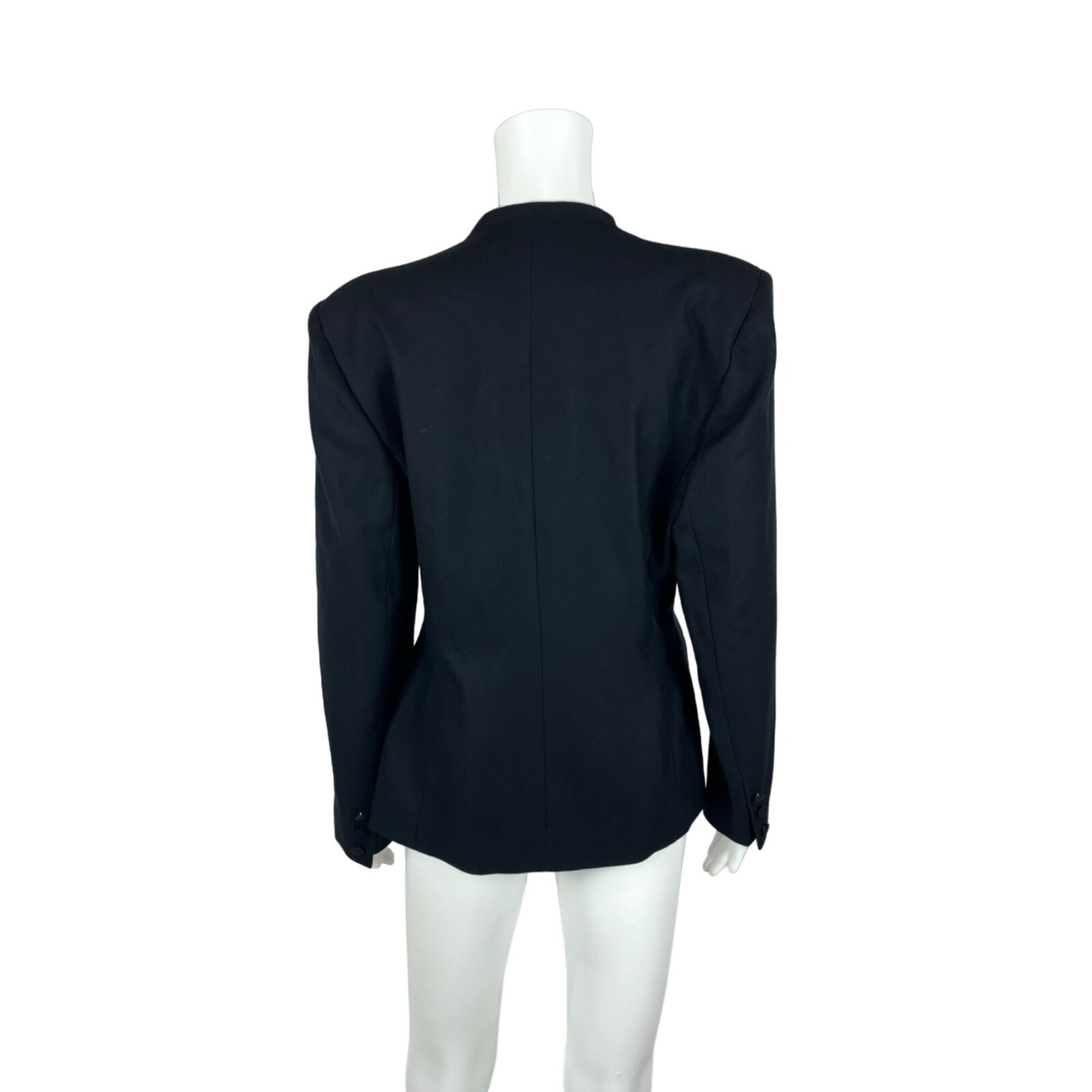 Vintage 80s Blazer Women&rsquo;s Large Black Wool Suit Jacket Leaf Closures Emmanuelle