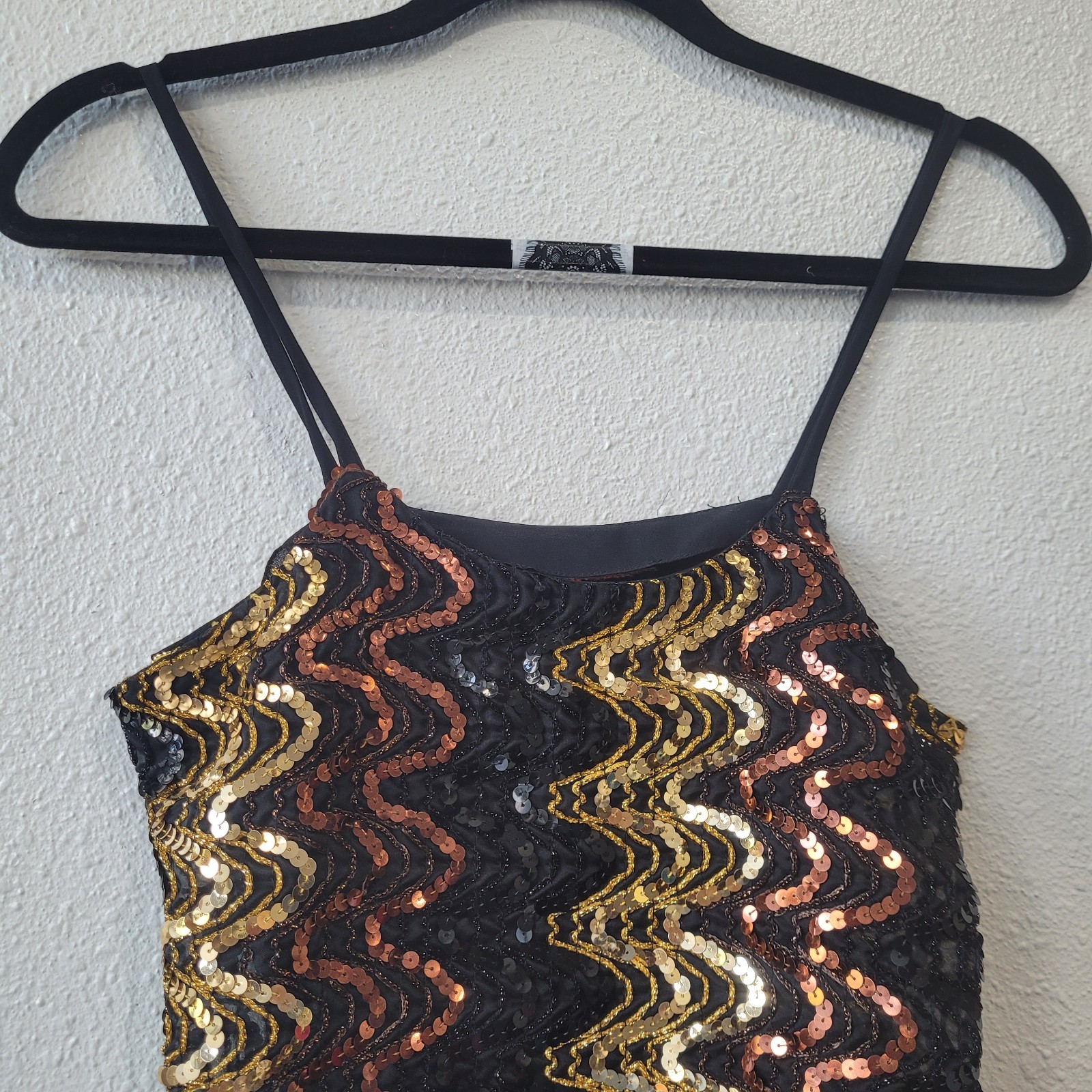 Vintage 70&rsquo;s Disco Gold, Copper Black Sequined Sheer Tank Top Small