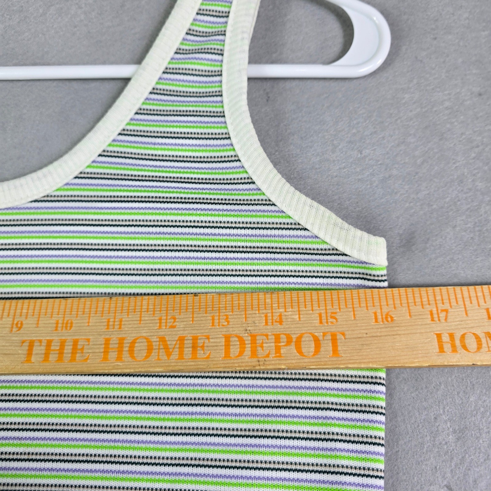 Vintage Striped Knit Ribbed Tank Top Womens Small Green Purple Retro Hippie 70s