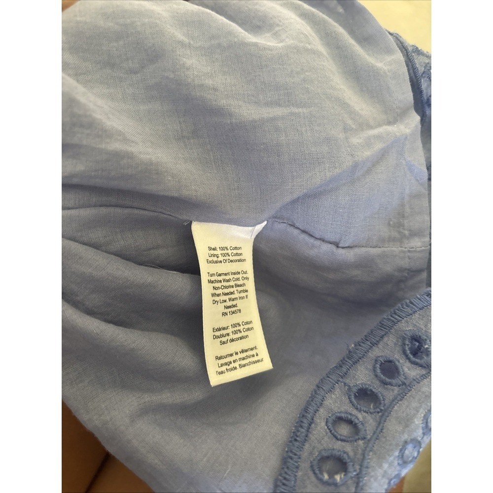 NWT Womens VINEYARD VINES Eyelet Smocked Top Chambray Blue Woven Size Large