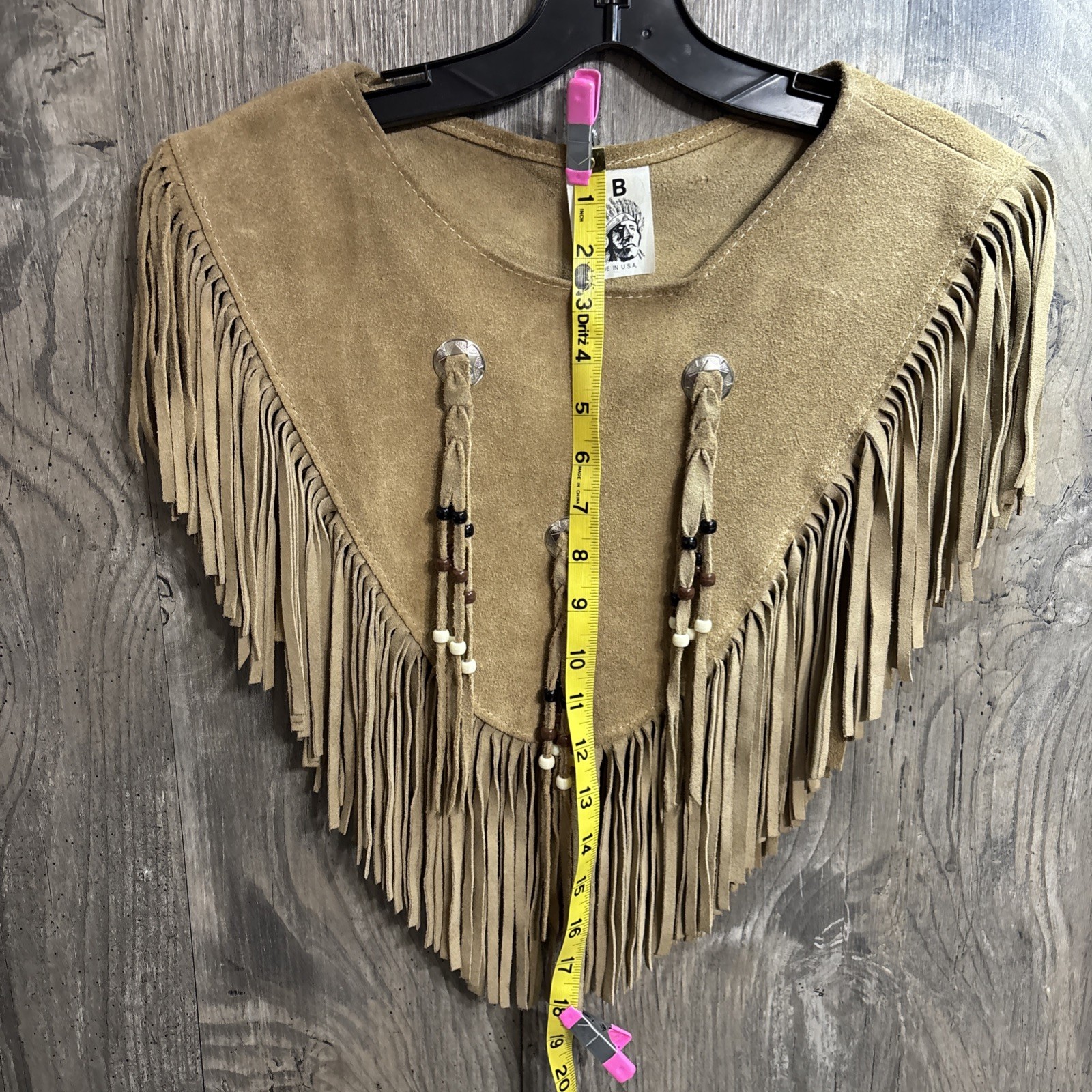 HB vintage Native American Suede Leather Poncho Top Beaded Concho One Size