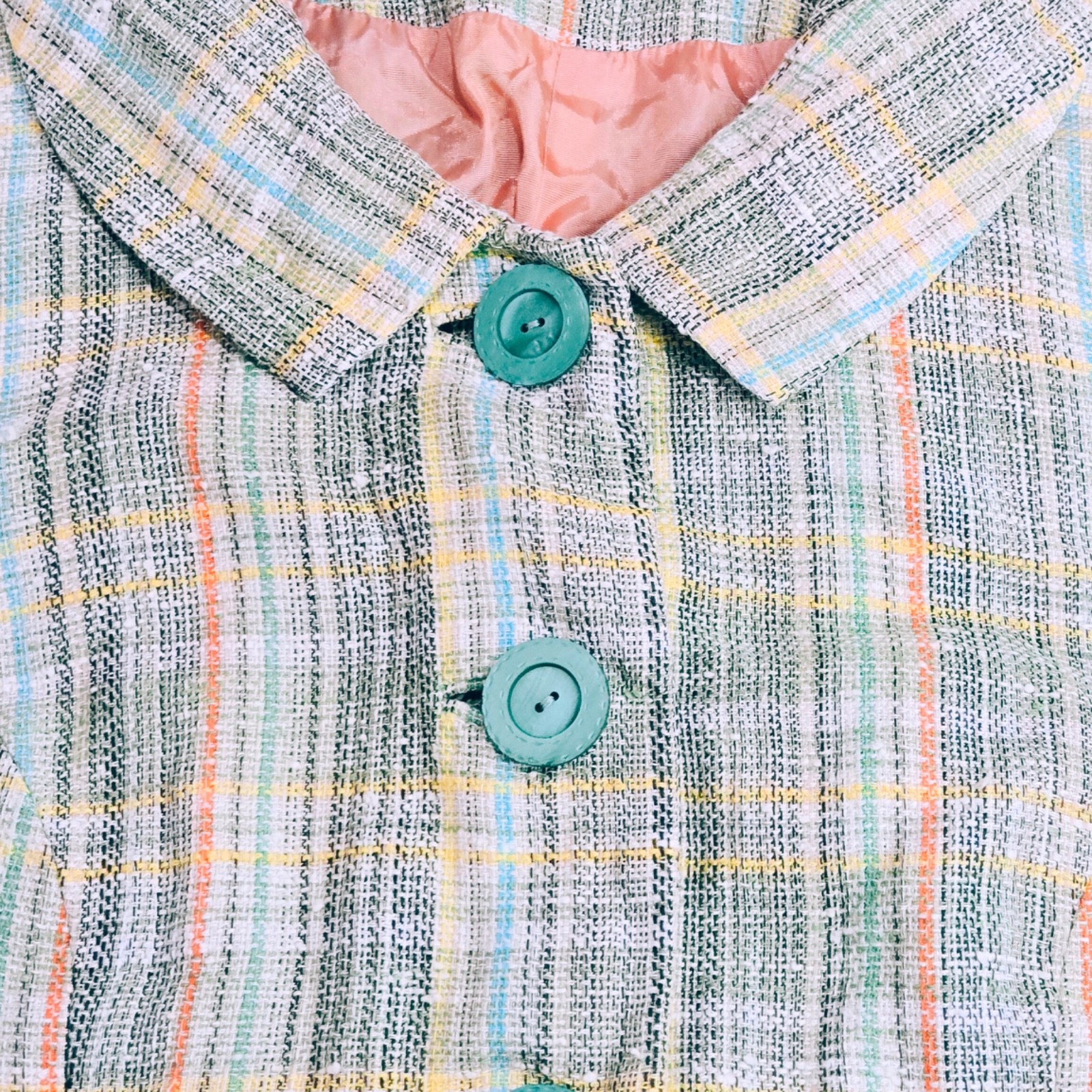 Vintage 1960s Mod Plaid Cropped Jacket Pastel Tweed Jackie O Spring Coat Retro