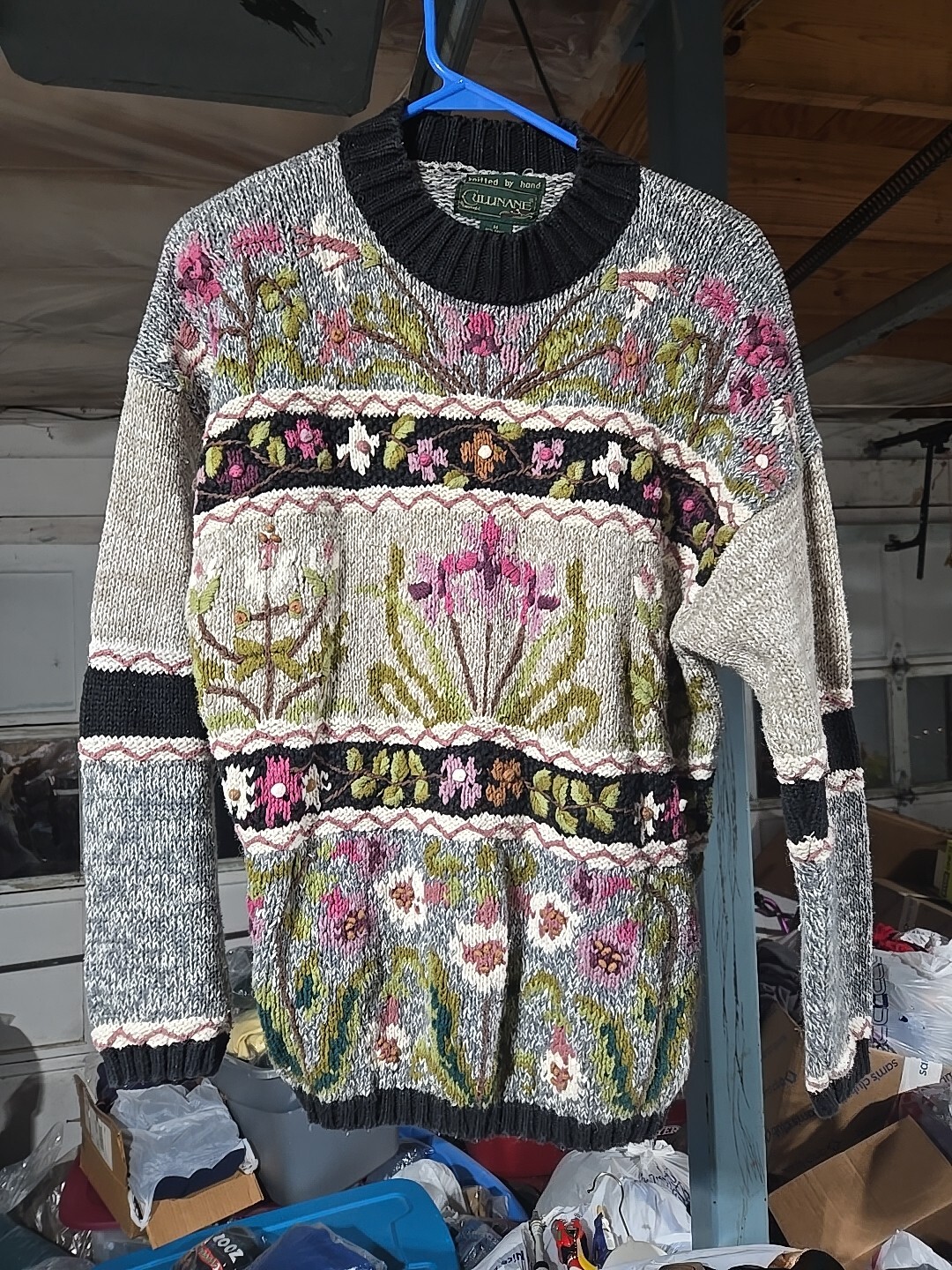 Vtg 80s Cullinane Women’s Medium Hand Knit Flower Print Sweater Multicolored EUC