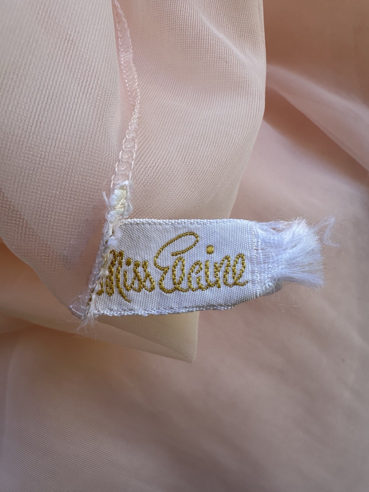 1960s Miss Elaine Pink Sheer Nylon Peignoir Robe Ruffle Front Double Layer VTG