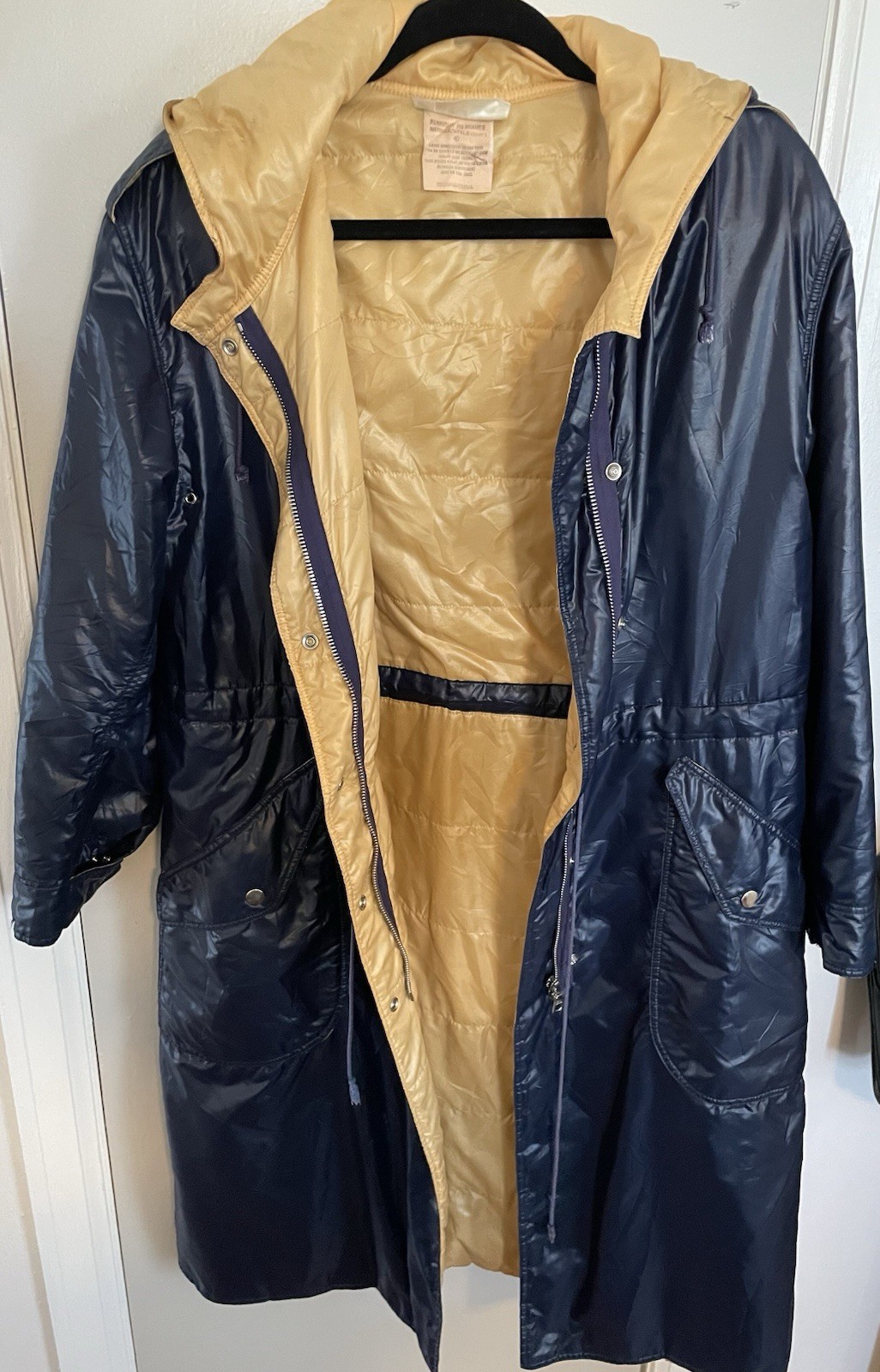 COURREGES c.1970&rsquo;s Hyperbole Paris Navy Blue Drawstring Windbreaker Raincoat