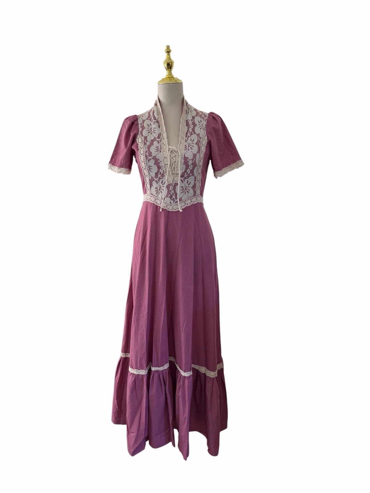 Vintage prairie dress with lace details and corset closure Handmade