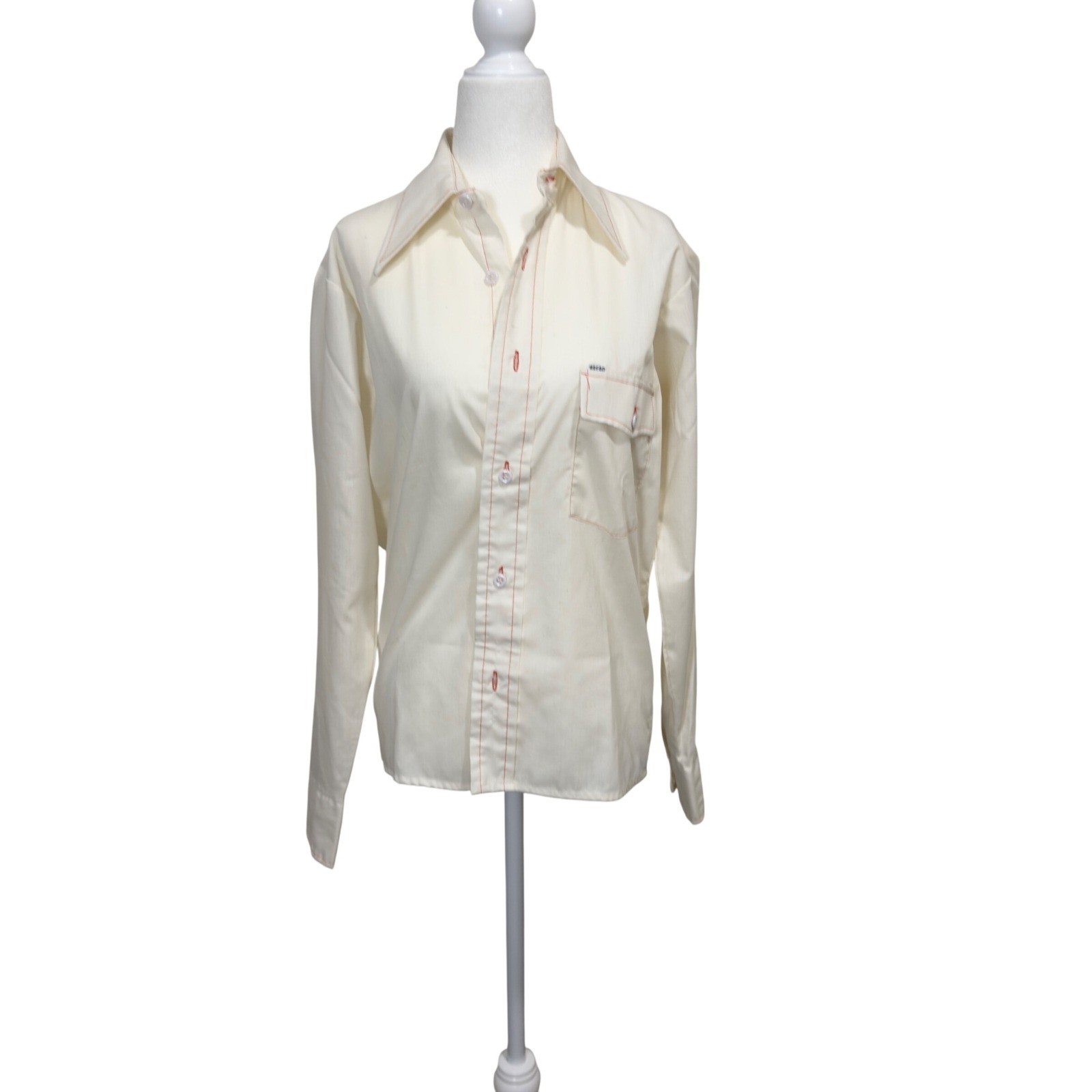 Vintage Bread 70s Cream Button Up Shirt Hand Embroidered Pirate Graphic Small