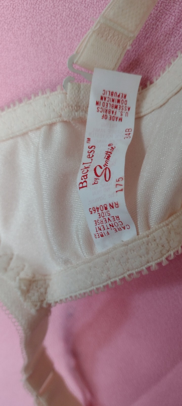 80&rsquo;s vtg BACKLESS by SMOOTHIE BLUSH UW multiway FOAM PADDED bra 34B