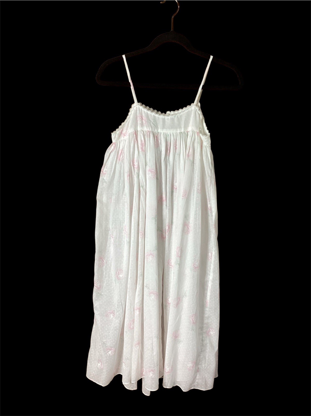 Vtg 85’ Eileen West Queen Anne&rsquo;s Lace Floral Cotton Sleeveless Nightdress PXS