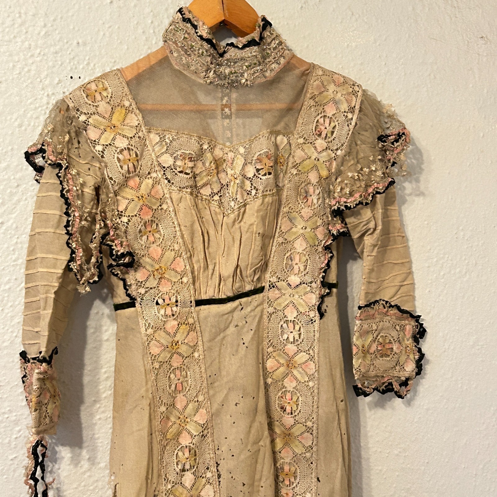 AS IS Study Antique 1890’s Victorian Gown Wool Lace Dress