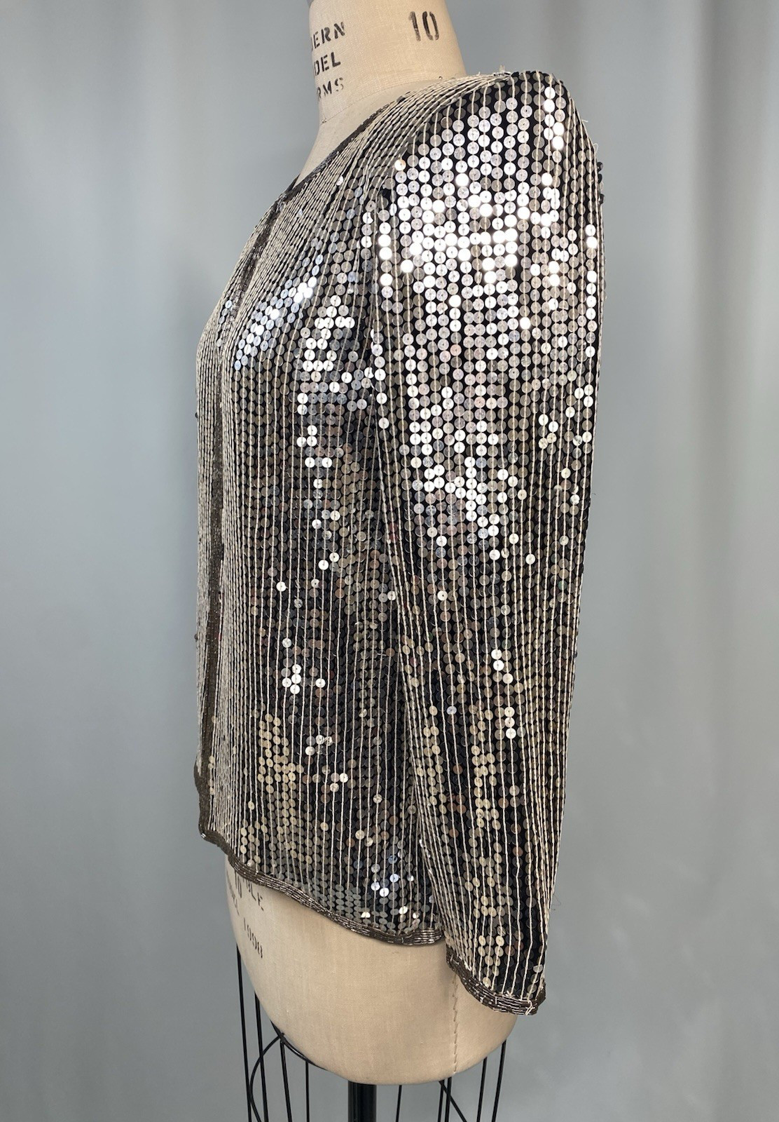 Vintage Sequin Top SIZE SMALL silver jacket STENAY 80s 90s classic formal