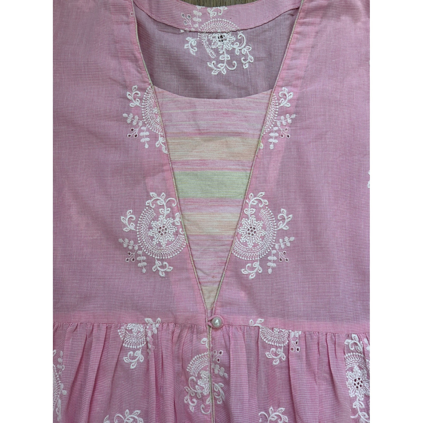 Handmade Vintage Pink Gingham Embroidered Cottagecore dress prairie Small