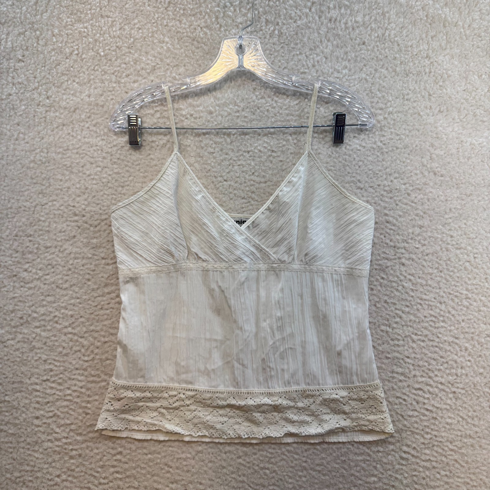 Y2K Vintage Camisole Tank Top Medium White Lace Coquette Boho Fairy Whimsigoth