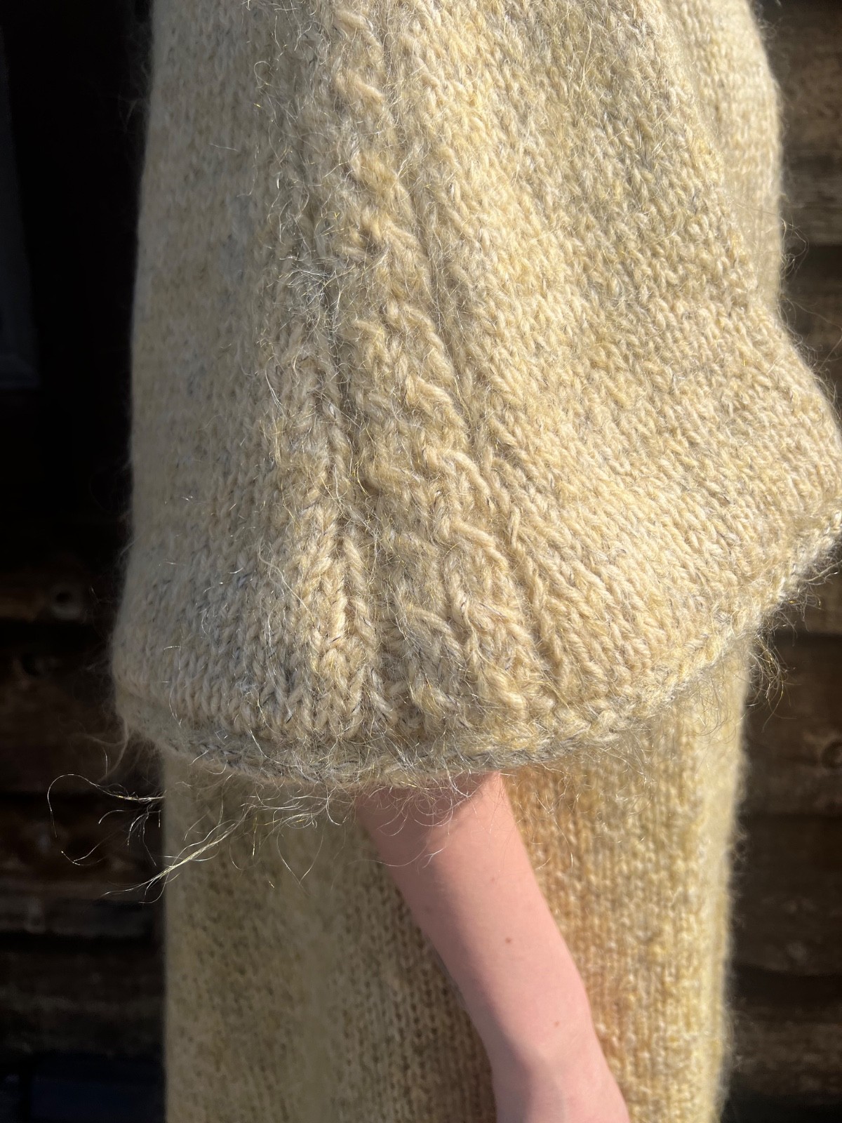 Vintage hand knitted opera/swing coat with bell sleeves, approximately medium