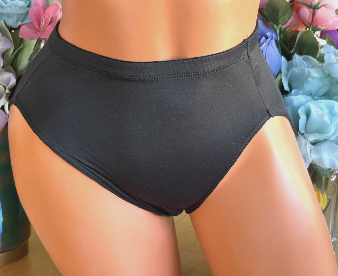 CABERNET Small Black Hi Cut Light Control Brief Satin Panties VINTAGE #267