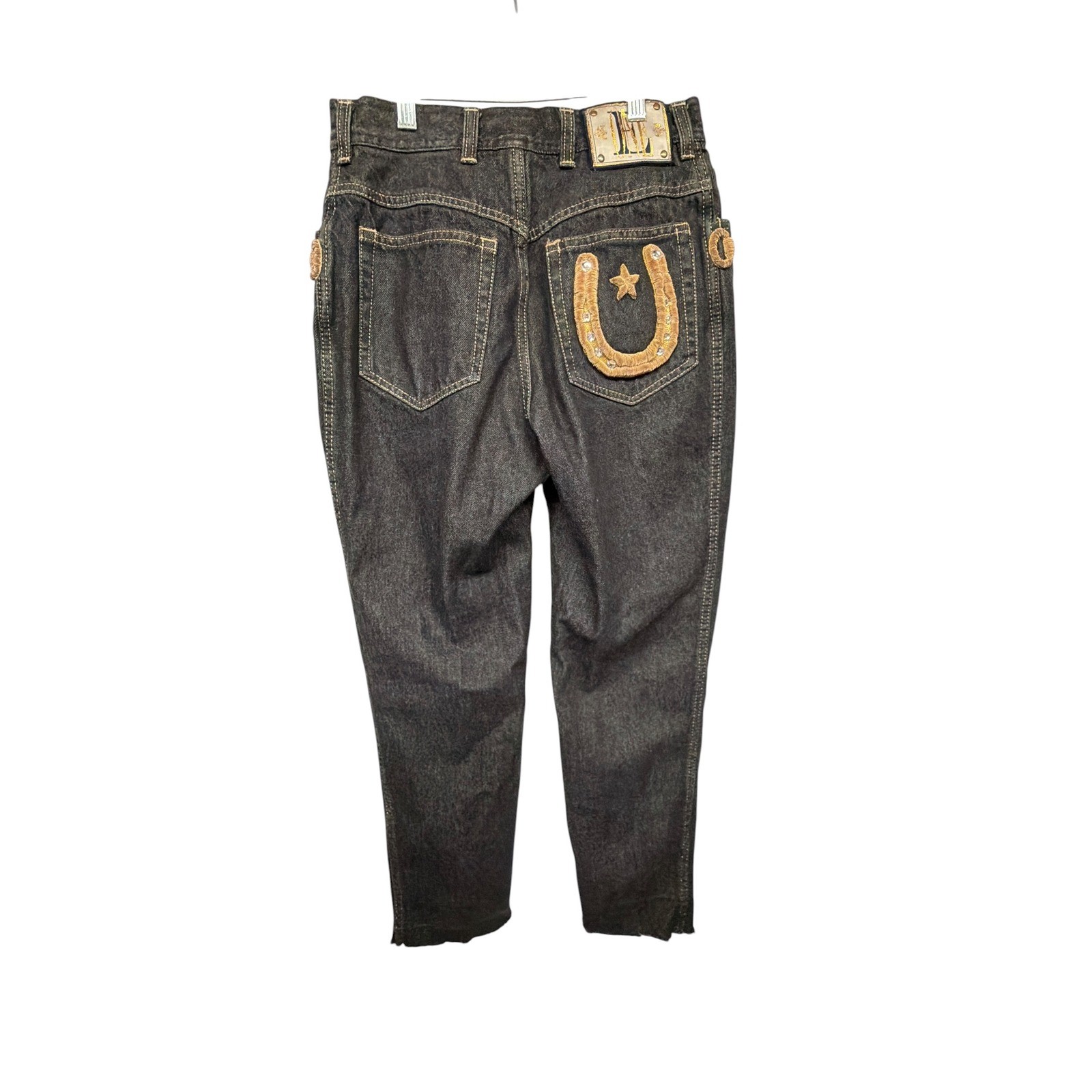 Escada Margaretha Ley Vintage Dark Western Horseshoe Embroidery Jeans 26×27