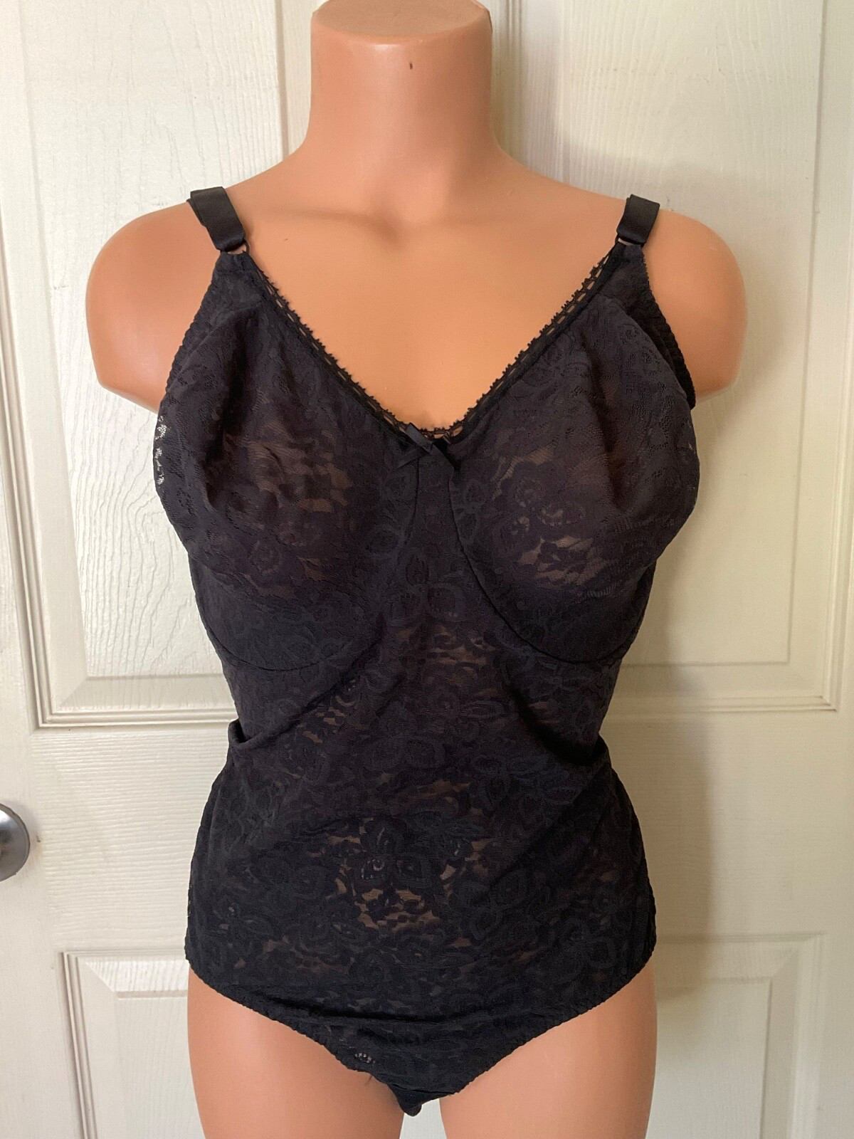 VTG Black Lace All in One Girdle ShapeWear Bodysuit Underwire Bra Size 34D