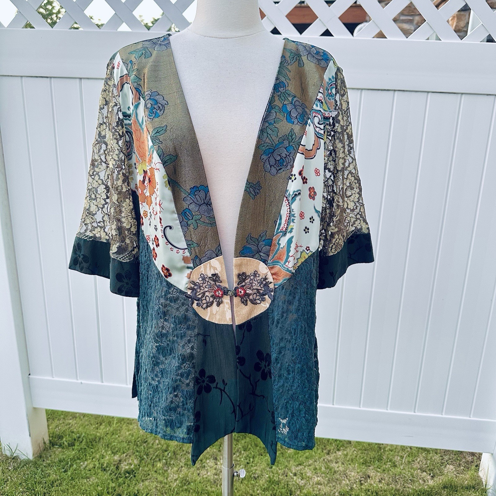 Spencer Alexis vintage mixed-media patchwork kimono top