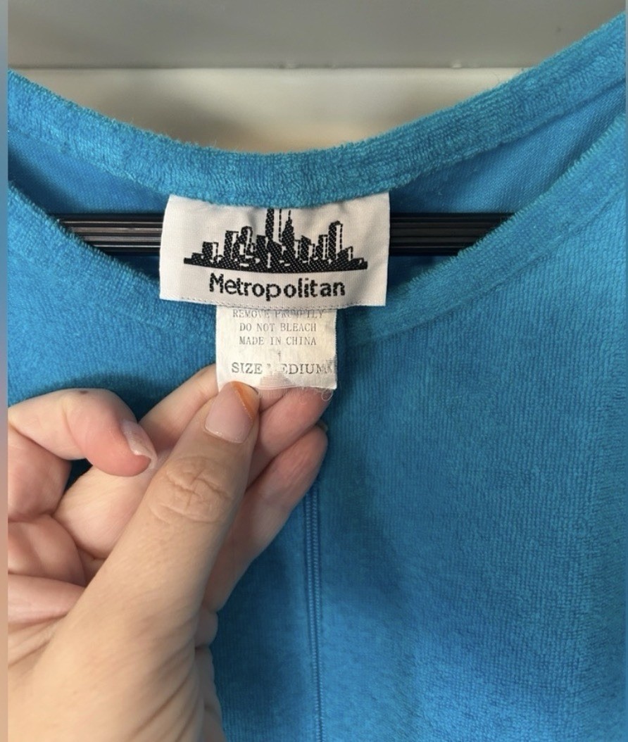 Vintage, Metropolitan Teal Terry Romper, swim suit cover. Women’s Medium. Zip.