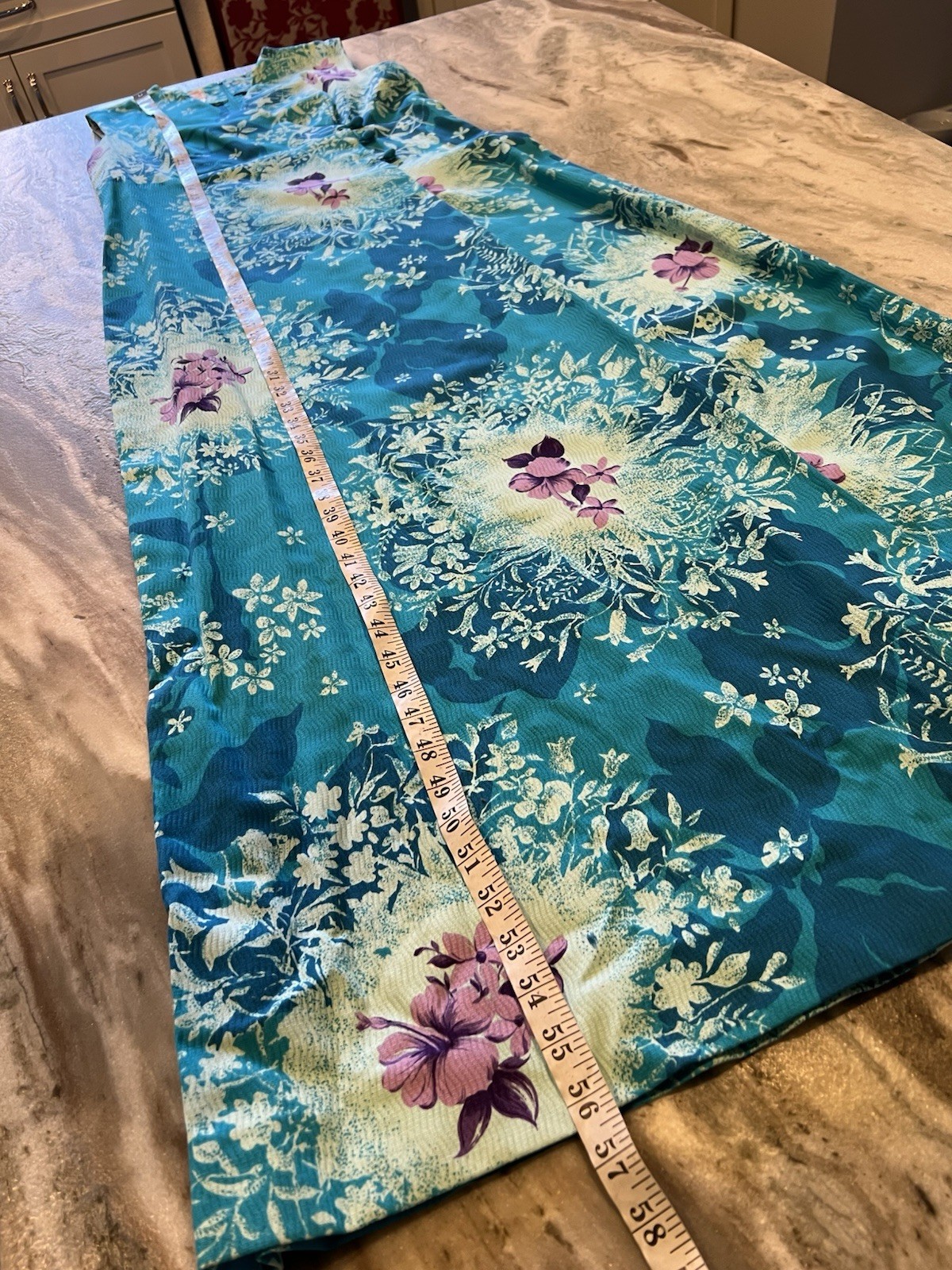 VTG Sears Hawaiian Fashions Maxi Dress Blue Floral Tiki Textured VTG Size 16