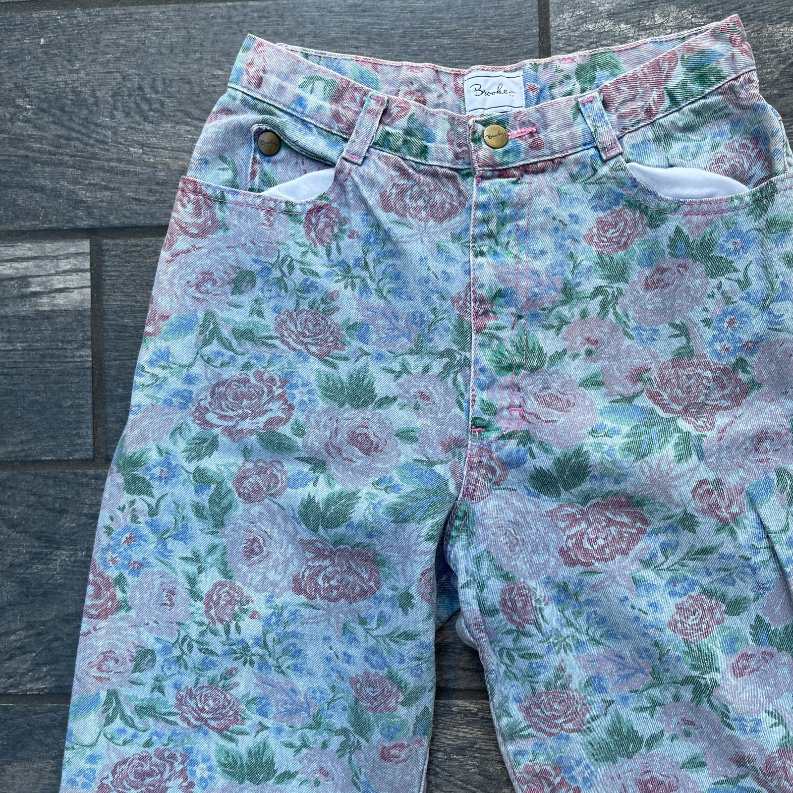 Vintage 90s Brooke Floral High Waisted Jeans Tapered Size 13/14 (27×29.5) Denim