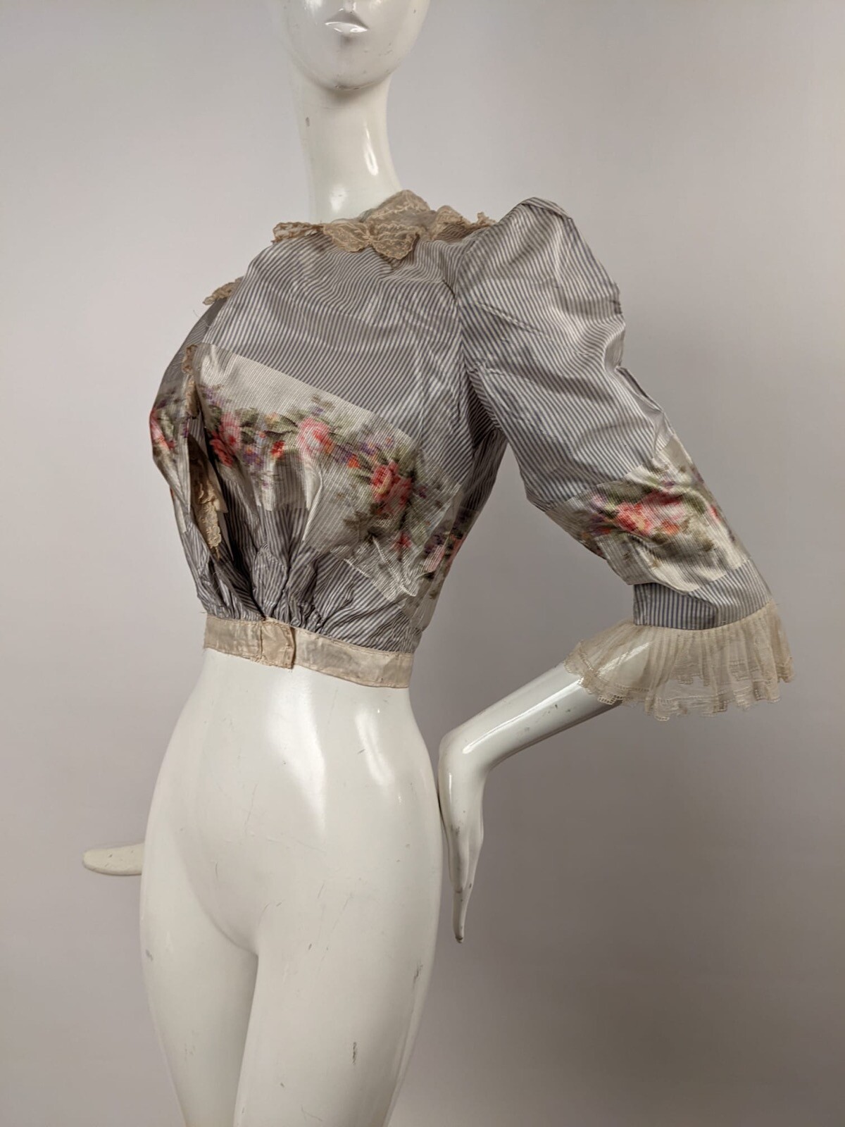 EDWARDIAN STRIPED & OMBRE SILK TAFFETA JACKET W NET SLEEVES 