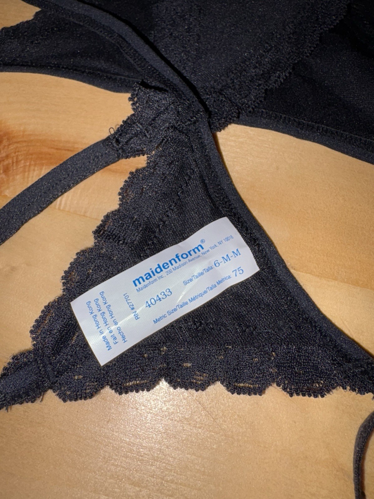 Maidenform Vintage Y2K 6 M Thong String Bikini Panty Underwear Black Nylon