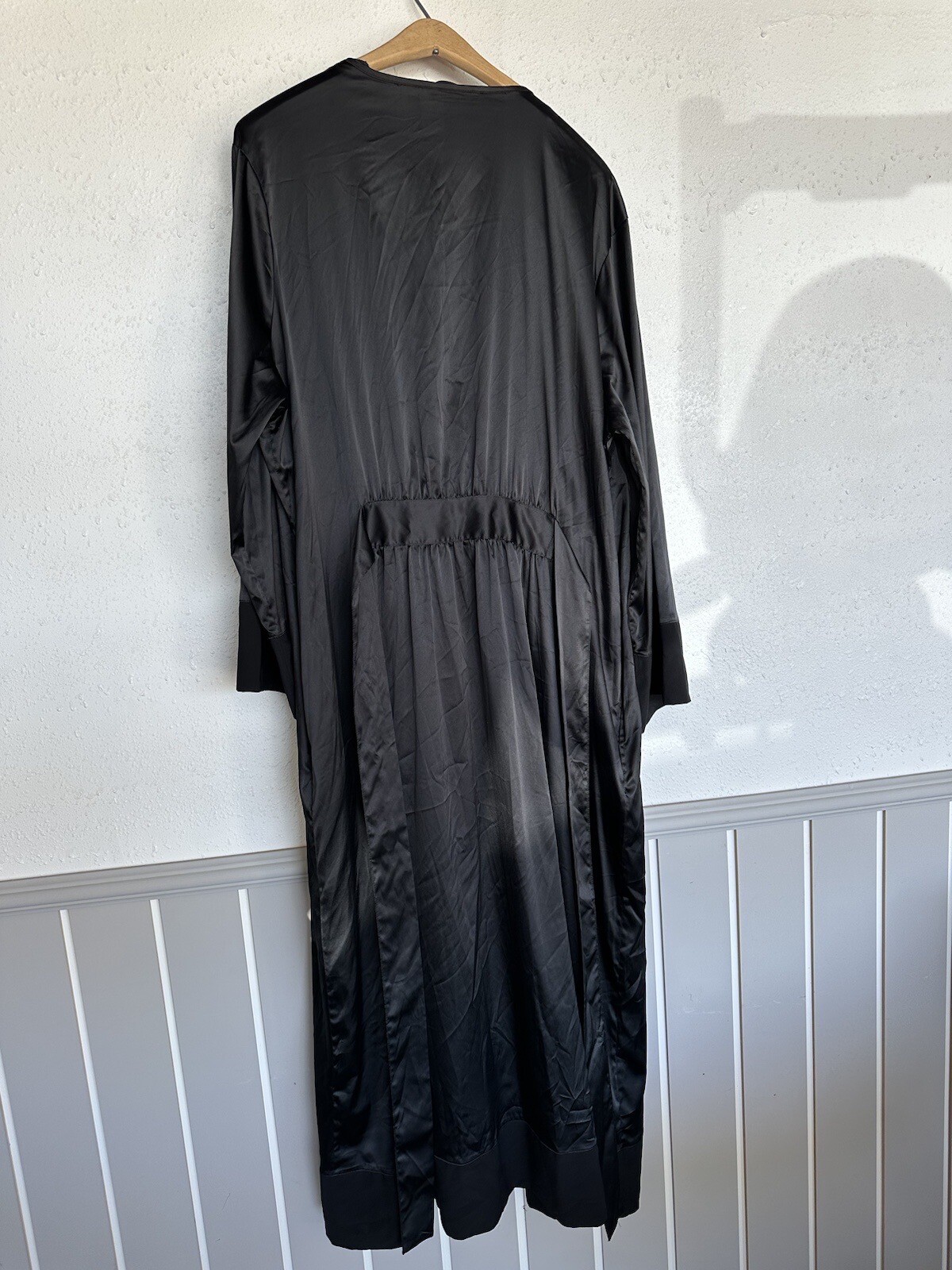 Vintage Cabernet Black Polyester Spandex Slip Dress & Robe w Belt Set Size XL